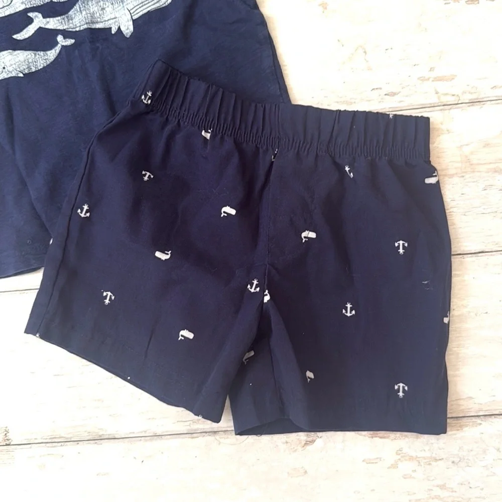 Carters 18m Boys Baby Toddler Navy Blue Whale Print Outfit Set Shorts Shirt Kids